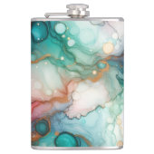 Abstract in roze, turquoise, blauw en goud heupfles (Voorkant)