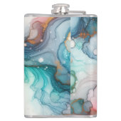 Abstract in roze, turquoise, blauw en goud heupfles (Achterkant)