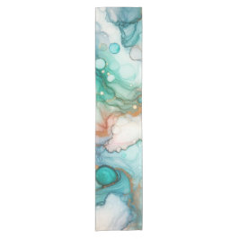 Abstract in roze, turquoise, blauw en goud korte tafelloper