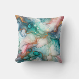 Abstract in roze, turquoise, blauw en goud kussen