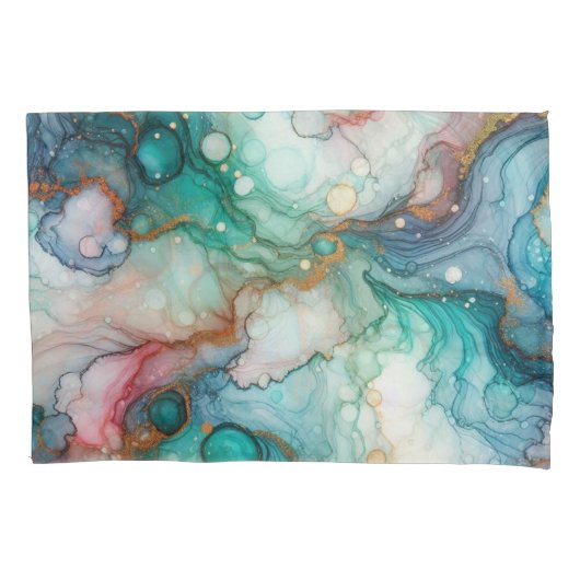 Abstract in roze, turquoise, blauw en goud kussensloop (Voorkant)