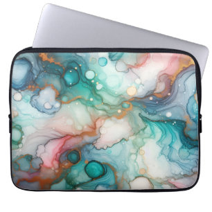 Abstract in roze, turquoise, blauw en goud laptop sleeve