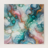 Abstract in roze, turquoise, blauw en goud legpuzzel (Horizontaal)