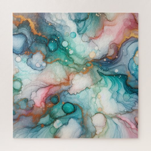 Abstract in roze, turquoise, blauw en goud legpuzzel (Verticaal)