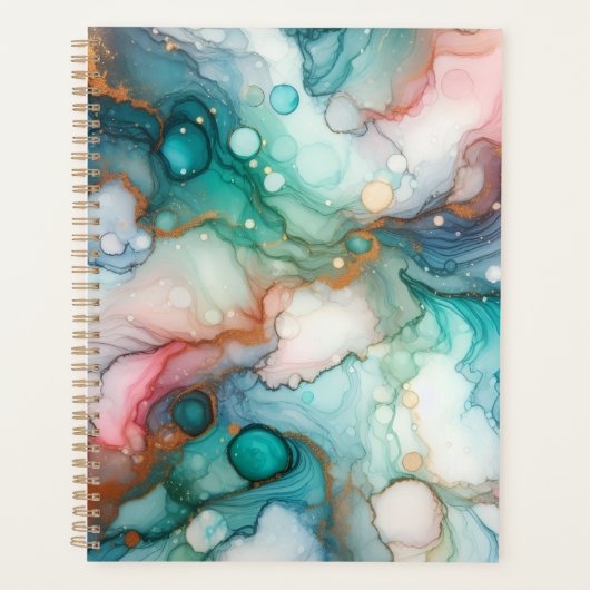 Abstract in roze, turquoise, blauw en goud planner (Voorkant)