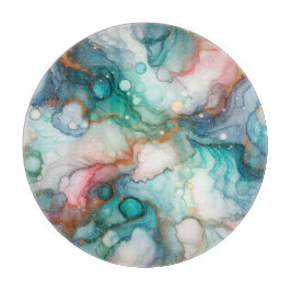Abstract in roze, turquoise, blauw en goud snijplank