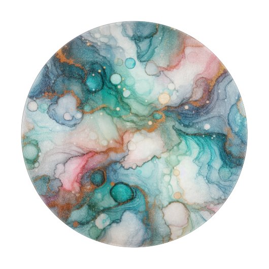 Abstract in roze, turquoise, blauw en goud snijplank (Voorkant)