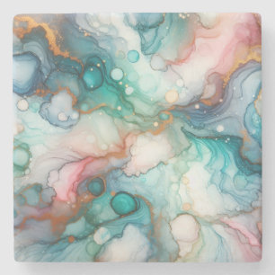 Abstract in roze, turquoise, blauw en goud stenen onderzetter
