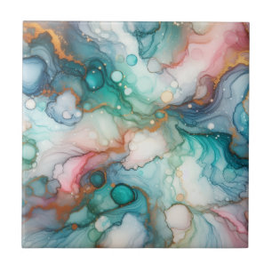 Abstract in roze, turquoise, blauw en goud tegeltje