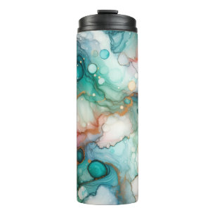 Abstract in roze, turquoise, blauw en goud thermosbeker