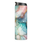 Abstract in roze, turquoise, blauw en goud thermosbeker (Geroteerd rechts)