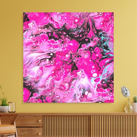 Abstract in roze, zwart en wit canvas afdruk (Insitu (Woonkamer))
