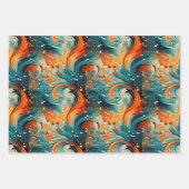 Abstract in Teal en Oranje Inpakpapier Vel (Voorkant)