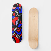 Abstract in tinten van rood, blauw, wit en zwart skateboard (Voorkant)