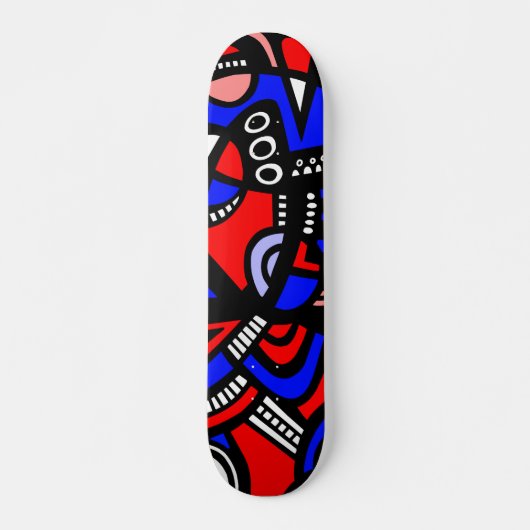 Abstract in tinten van rood, blauw, wit en zwart skateboard (Voorkant)