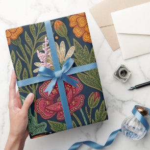 Abstract Indiaas bloemmotief met vlinders inpakpap Cadeaupapier