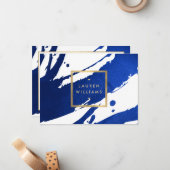 Abstract indigo blauw penseelstreken cadeaubon notitiekaartje (Voorkant / Achterkant in situ)