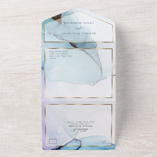 Abstract Indigo Lavendel Aquamarijn Inkt All In One Uitnodiging (Buitenkant)