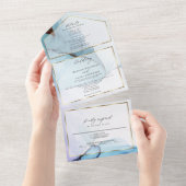 Abstract Indigo Lavendel Aquamarijn Inkt All In One Uitnodiging (Afscheurbaar)