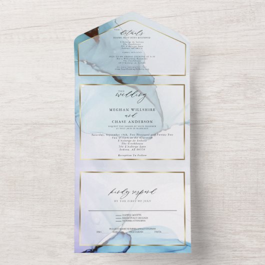 Abstract Indigo Lavendel Aquamarijn Inkt All In One Uitnodiging (Binnen)