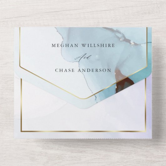 Abstract Indigo Lavendel Aquamarijn Inkt All In One Uitnodiging (Achterkant)