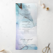 Abstract Indigo Lavender Aquamarine Ink Drieluik Uitnodiging (Binnen)