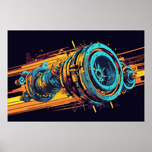 Abstract Industrial Pop Art Mechanical Turbine Poster (Voorkant)