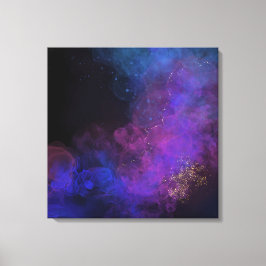 Abstract inktschilderend zwart blauw Paars vierkan Canvas Afdruk