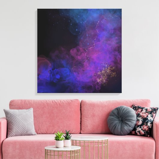 Abstract inktschilderend zwart blauw Paars vierkan Canvas Afdruk (Insitu (Woonkamer))