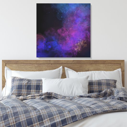 Abstract inktschilderend zwart blauw Paars vierkan Canvas Afdruk (Insitu (Slaapkamer))