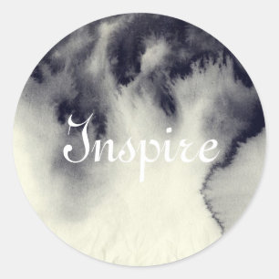 Abstract inktschilderij op grijze papiertextuur. ronde sticker