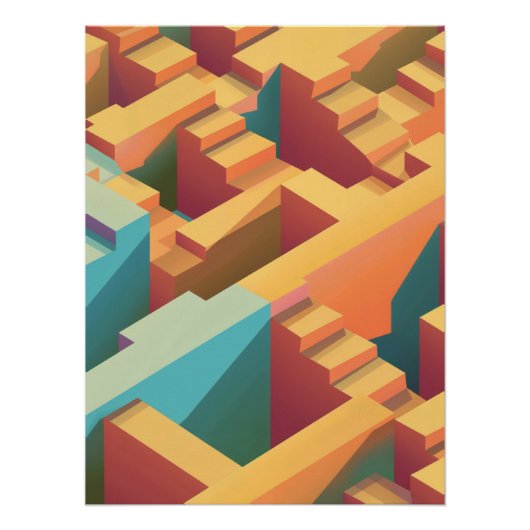 Abstract Isometric Maze Pattern in Cool Tones Perfect Poster (Voorkant)