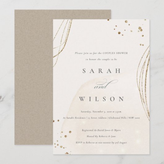 Abstract Ivory Gold Glitter Couples Shower Invite Bedankkaart (Voorkant / Achterkant)