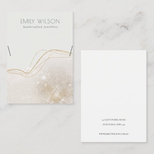 Abstract Ivory Gold Glitter Shiny Ketting Display Visitekaartje (Voorkant / Achterkant)