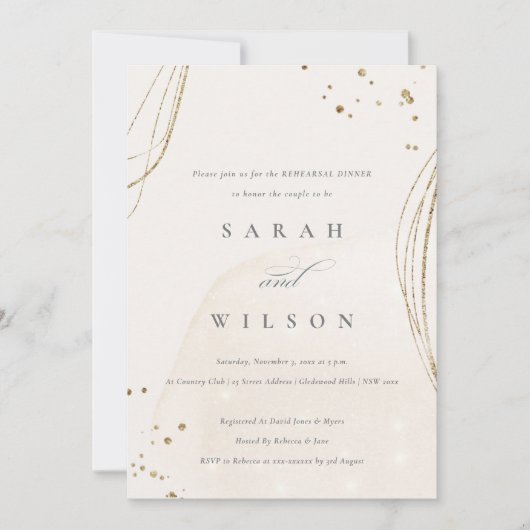 Abstract Ivory Gold Shiny Rehearsal Dinner Invite Bedankkaart (Voorkant)