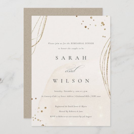 Abstract Ivory Gold Shiny Rehearsal Dinner Invite Bedankkaart (Voorkant / Achterkant)