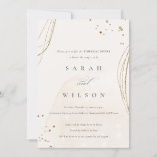 Abstract Ivory Gold Shiny Rehearsal Dinner Invite Bedankkaart