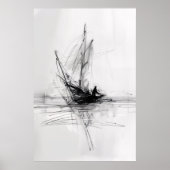 Abstract jacht op Zee Sketch - Poster (Voorkant)