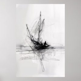 Abstract jacht op Zee Sketch - Poster
