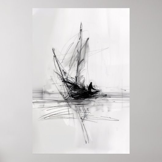 Abstract jacht op Zee Sketch - Poster (Voorkant)