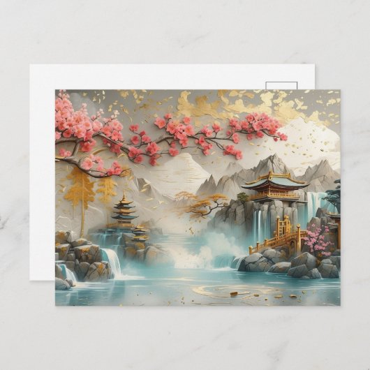 Abstract Japans Landschap met Sakura Blossom Briefkaart (Voorkant / Achterkant)