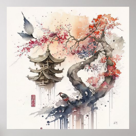 Abstract Japans Landschap Poster (Voorkant)