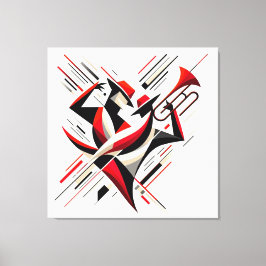 Abstract jazztrombonekoppel canvas afdruk