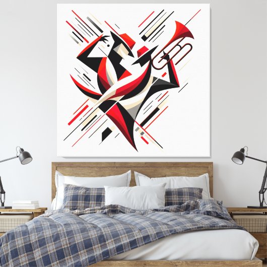 Abstract jazztrombonekoppel canvas afdruk (Insitu (Slaapkamer))