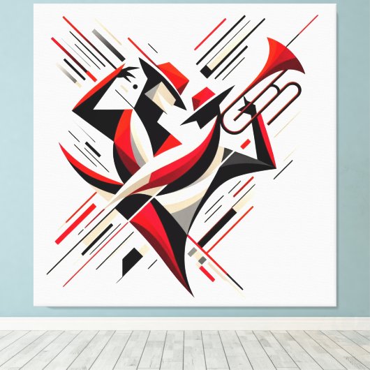 Abstract jazztrombonekoppel canvas afdruk (Insitu (Houten vloer))