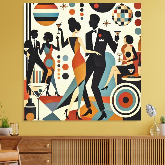 Abstract Jazzy Martinis en Dansend Cocktailfeestje Canvas Afdruk (Insitu (Woonkamer))