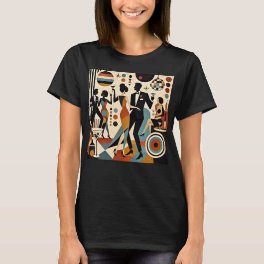 Abstract Jazzy Martinis en Dansend Cocktailfeestje T-shirt (Voorkant)