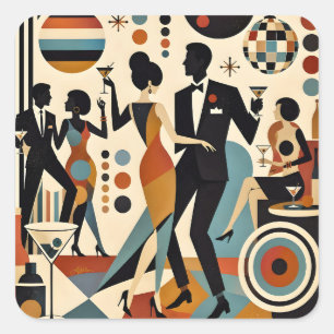 Abstract Jazzy Martinis en Dansend Cocktailfeestje Vierkante Sticker