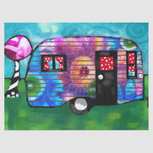 Abstract Kamp Trailer Bloemen Decoupage Tissuepapier (Voorkant)