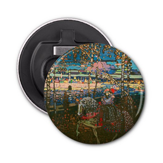 Abstract Kandinsky Riding Paar Kleurrijk Button Flesopener (Voorkant)